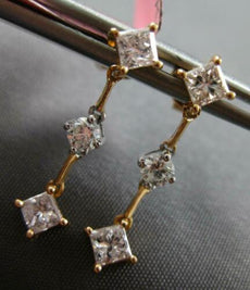 .85CT WHITE & PINK DIAMOND 18KT ROSE GOLD 3D ROUND & PRINCESS HANGING EARRINGS