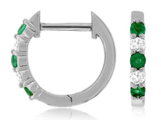 .25CT DIAMOND & AAA EMERALD 14KT WHITE GOLD 3D 5 STONE HUGGIE HANGING EARRINGS