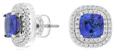 2.70CT DIAMOND & AAA TANZANITE 14KT WHITE GOLD 3D CUSHION & ROUND HALO EARRINGS