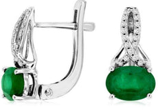 1.50CT DIAMOND & AAA EMERALD OVAL & ROUND 14KT WHITE GOLD LOVE HANGING EARRINGS