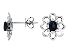 .68CT DIAMOND & AAA SAPPHIRE 14K WHITE GOLD 3D OVAL & ROUND FLOWER STUD EARRINGS