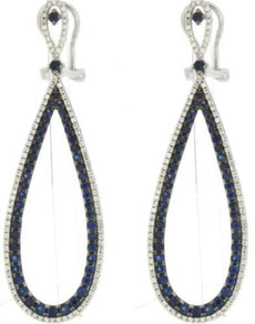 LARGE 2.42CT DIAMOND & AAA SAPPHIRE 14KT WHITE GOLD ELONGATED CLIP ON EARRINGS