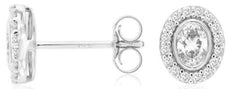 ESTATE .45CT DIAMOND 14K WHITE GOLD OVAL & ROUND BEZEL HALO FLOWER STUD EARRINGS