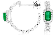 .70CT DIAMOND & AAA EMERALD 14KT WHITE GOLD 3D SQUARE & ROUND HALO HOOP EARRINGS
