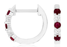 ESTATE .25CT DIAMOND & AAA RUBY 14KT WHITE GOLD 5 STONE HUGGIE HANGING EARRINGS