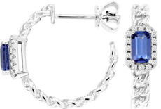 .78CT DIAMOND & AAA TANZANITE 14KT WHITE GOLD SQUARE HALO HOOP HANGING EARRINGS