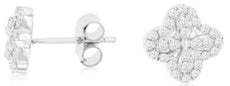 ESTATE .42CT DIAMOND 14KT WHITE GOLD 3D ROUND CLASSIC FLOWER STUD EARRINGS