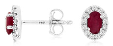 .62CT DIAMOND & AAA RUBY 14KT WHITE GOLD 3D OVAL & ROUND FLOWER STUD EARRINGS