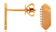 .04CT DIAMOND 14KT ROSE GOLD 3D MATTE & SHINY OCTAGON BAR FUN HANGING EARRINGS