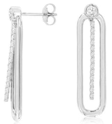 ESTATE .43CT DIAMOND 14KT WHITE GOLD ROUND SOLITAIRE DROP OVAL HANGING EARRINGS