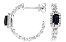 .88CT DIAMOND & AAA SAPPHIRE 14K WHITE GOLD 3D SQUARE & ROUND HALO HOOP EARRINGS