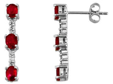1.37CT DIAMOND & AAA RUBY 14KT WHITE GOLD OVAL & ROUND 3 STONE HANGING EARRINGS