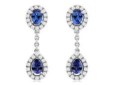 .96CT DIAMOND & AAA TANZANITE 14KT WHITE GOLD TEAR DROP FLOWER HANGING EARRINGS