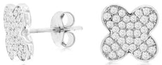 ESTATE .62CT DIAMOND 14KT WHITE GOLD 3D ROUND CLASSIC FLOWER STUD EARRINGS