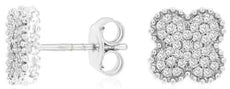 .25CT DIAMOND 14KT WHITE GOLD ROUND CLASSIC PAVE FLOWER MULTI BEAD STUD EARRINGS