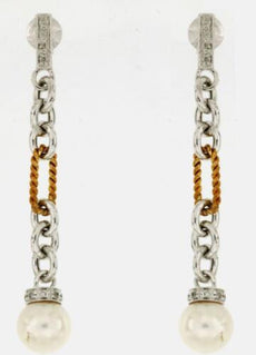 .19CT DIAMOND & AAA SOUTH SEA PEARL 14KT 2 TONE GOLD OVAL & ROUND FUN EARRINGS