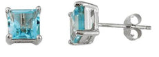 ESTATE 2.50CT AAA BLUE TOPAZ 14KT WHITE GOLD 3D PRINCESS SOLITAIRE STUD EARRINGS