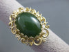 ANTIQUE LARGE NATURAL JADE 14KT YELOW GOLD FLOWER FILIGREE RING #2741