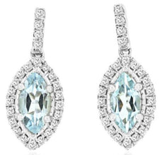 .90CT DIAMOND & AAA AQUAMARINE 14KT WHITE GOLD MARQUISE & ROUND HANGING EARRINGS