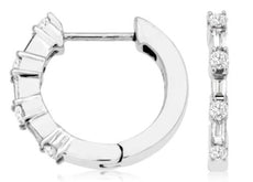 .38CT DIAMOND 14KT WHITE GOLD 3D ROUND & BAGUETTE SHARED PRONG HUGGIE EARRINGS