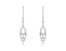 ESTATE .50CT DIAMOND 14K WHITE GOLD ROUND & BAGUETTE CHANDELIER HANGING EARRINGS