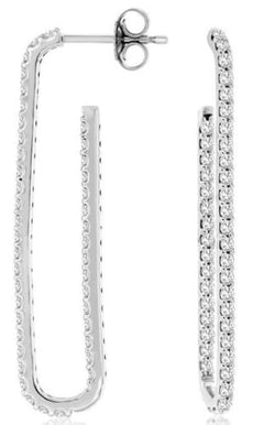 LARGE & LONG 1.0CT DIAMOND 14KT WHITE GOLD ROUND INSIDE OUT FUN HANGING EARRINGS