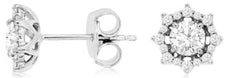 .74CT DIAMOND 14KT WHITE GOLD ROUND CLASSIC HALO FLORAL SNOWFLAKE STUD EARRINGS