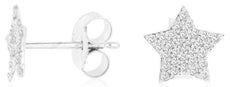 ESTATE .24CT DIAMOND 14KT WHITE GOLD ROUND CLASSIC PAVE STAR LOVE STUD EARRINGS