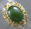 ANTIQUE LARGE NATURAL JADE 14KT YELOW GOLD FLOWER FILIGREE RING #2741