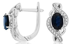 1.43CT DIAMOND & AAA SAPPHIRE 14KT WHITE GOLD 3D OVAL & ROUND LEVERBACK EARRINGS