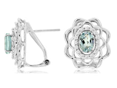1.07CT DIAMOND & AAA AQUAMARINE 14KT WHITE GOLD 3D OVAL & ROUND HANGING EARRINGS