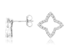 ESTATE .33CT DIAMOND 14KT WHITE GOLD 3D CLASSIC OPEN FLOWER STAR STUD EARRINGS