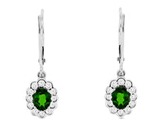 1.18CT DIAMOND & AAA RUSSALITE 14KT WHITE GOLD FLOWER LEVERBACK HANGING EARRINGS