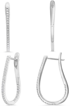 ESTATE .27CT DIAMOND 14K WHITE GOLD 3D ROUND CLASSIC INSIDE OUT HANGING EARRINGS