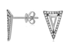 .15CT DIAMOND 14KT WHITE GOLD 3D ROUND DOUBLE TRIANGULAR TRILLION STUD EARRINGS