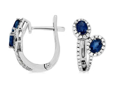 1.05CT DIAMOND & AAA SAPPHIRE 14KT WHITE GOLD 3D OVAL & ROUND LEVERBACK EARRINGS