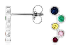 .34CT AAA MULTI COLOR SAPPHIRE 14KT WHITE GOLD 3D RAINBOW BEZEL HANGING EARRINGS