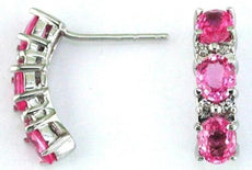 2.8CT DIAMOND & AAA PINK SAPPHIRE 14KT WHITE GOLD OVAL & ROUND HANGING EARRINGS