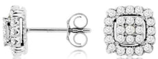 .48CT DIAMOND 14K WHITE GOLD CLASSIC ROUND PAVE SQUARE FLOWER HALO STUD EARRINGS