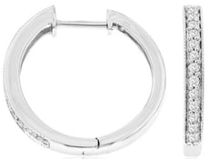 .19CT DIAMOND 14KT WHITE GOLD FILIGREE MILGRAIN HUGGIE HOOP HANGING 3D EARRINGS