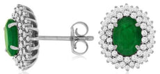 1.90CT DIAMOND & AAA EMERALD 14K WHITE GOLD 3D OVAL & ROUND FLORAL STUD EARRINGS