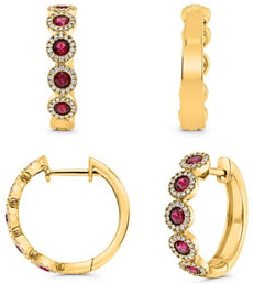 .96CT DIAMOND & AAA RUBY 14KT YELLOW GOLD 3D ROUND HUGGIE HOOP HANGING EARRINGS