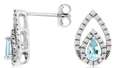 .57CT DIAMOND & AAA AQUAMARINE 14KT WHITE GOLD 3D PEAR SHAPE & ROUND EARRINGS