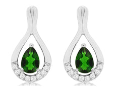 ESTATE 1.02CT DIAMOND & AAA RUSSALITE 14K WHITE GOLD PEAR SHAPE & ROUND EARRINGS