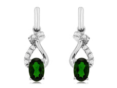 ESTATE 1CT DIAMOND & AAA RUSSALITE 14KT WHITE GOLD OVAL & ROUND HANGING EARRINGS