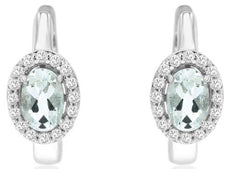 1.09CT DIAMOND & AAA AQUAMARINE 14KT WHITE GOLD 3D OVAL & ROUND HANGING EARRINGS