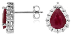 2.85CT DIAMOND & AAA RUBY 14KT WHITE GOLD PEAR SHAPE & ROUND HALO STUD EARRINGS