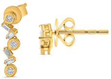 ESTATE .26CT DIAMOND 14KT YELLOW GOLD ROUND & BAGUETTE ZIG ZAG HANGING EARRINGS