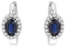 1.55CT DIAMOND & AAA SAPPHIRE 14KT WHITE GOLD 3D OVAL & ROUND HALO HOOP EARRINGS