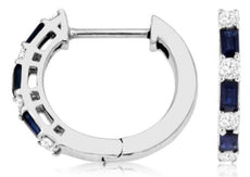 .57CT DIAMOND & AAA SAPPHIRE 14KT WHITE GOLD 3D EMERALD CUT & ROUND FUN EARRINGS